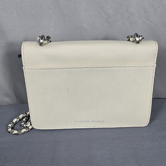 Etienne Aigner Crossbody Bag Womens White Leather Chain Strap Turnlock Flap - Picture 5 of 12